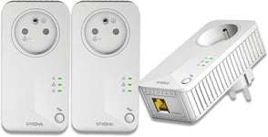 Powerline 600 Kit Trio Prises CPL Kit CPL 600 Mbps Compatible Toute Box/Routeur 1 Port Ethernet + Prise Filtrée Installation Rapide Accès Internet Haut Débit Partout Blanc