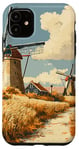 iPhone 11 Wheat Fields With Windmills Landscape Vintage Graphic Case