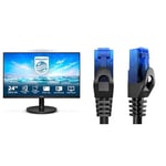 PHILIPS 241V8LA- 24 Inch FHD Monitor, 75Hz, 4ms, VA, Speakers LowBlue, Flickerfree & Ethernet cable – 7.5m – Network, patch & internet cable with break-proof design for maximum UK internet speeds