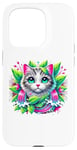 iPhone 15 Pro Beloved Cat with Green Leaves Cat Lovers Pink Waterfalls Case