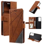 Premium Etui Samsung Galaxy S21 Ultra Housse Portefeuille avec Support Antichoc Protection Housse Marron