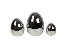 HEITMANN DECO Lot de 3 œufs de Pâques en Porcelaine - Décoration Moderne à Poser - Œufs en Argent - Environ 20,5 x 16 x 12,5 cm