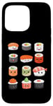 Coque pour iPhone 15 Pro Max Visages de sushis kawaii mignons type japonais de suchi amateur de nourriture