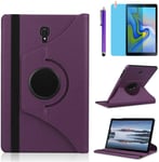 ?Tui Housse Coque Pour Samsung Galaxy Tab A A2 10.5 Pouces 2018 (Sm-T590 T595 T597) - 360 Degr?S Rotation Full Protection Kickstand Case Cover,Avec Un Stylo,?Cran Film (Purple)