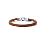 UNO de 50 Bracelet en cuir couleur camel plaqué argent sterling, Grande, Argent, Pas de gemme