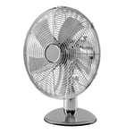 Daewoo 12 Inch Metal Desk Fan, Acrylic Blades To Reduce Noise, 3 Speed Settings With Oscillation And Non-Tilt Base For Support, Silver