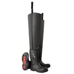 Dunlop Purofort+ Breathable - Unisex Full Safety Thigh Wader Waterproof Work Boot, Black, Slip-Resistant Thermal Wellies with Steel Toecap and Midsole for Construction, Farm and Fishing - EU45, UK10.5