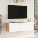 Meuble TV Lapinlahti à porte 29,5 x 100 x 31,5 cm effet bois de pin / blanc en.casa