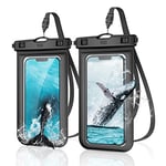 YOSH IPX8 Waterproof Phone Pouch 2-Pack, Underwater Phone Case, Waterproof Phone Case with Lanyard, Dry Bag for iPhone 16 15 14 13 12 11, Samsung S24 S23 S22, Huawei Xiaomi up to 6.8 inches-Black