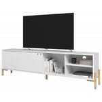 Meuble tv 80 Pouces Blanc 1 Porte Coulissante 4 Niches