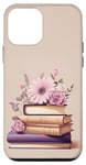 Coque pour iPhone 12 mini Livres rose violet pastel et fleur sur fond beige