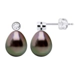 Ateliers Saint Germain Womens Earrings Prestige -Diamonds 0,02 Cts - White Gold - Real Cultured Tahiti Pearls Pear 9-10 mm - Silver - One Size