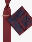 Moss Plain Tie With Bar & Pocket Square Set, Wine/Navy