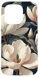 Coque pour iPhone 15 Pro Magnolias crémeux élégants sur fond sombre