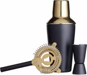 BarCraft Three Piece Stainless Steel Cocktail Making Starter Set Black/Gold