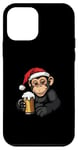 Coque pour iPhone 12 mini Singe de Noël avec bière | Fête amusante de Noël