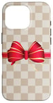 Coque pour iPhone 16 Pro Vanilla White Coffee Red Bow Checkered classic pattern