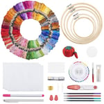 Noa Home Deco Kit de broderie, 100 couleurs de fil à broder, 5 cadres en bambou, 3 pièces en tissu de point de croix, aiguilles à coudre, kit de point de croix pour bricolage adulte débutant