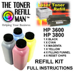 Toner Refill For Use In Hp 3600, Hp 3800 Printers Bk,c,m,y Full Instructions