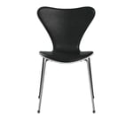 Fritz Hansen - 3107 Sjuan - Framsidesklädd, White, Läder, Elegance Black - Ruokapöydän tuolit - Arne Jacobsen - Musta - Nahka/Metalli/Puu