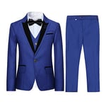 Garçon Costume 3 Pièces Classique Slim Fit Mariage Bal Tuxedo Veste Pantalon Et Gilet,Bleu,12 Ans