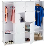 Tagère cubes rangement penderie armoire 12 compartiments plastique modulable HxlxP: 145,5 x 145,5 cm, blanc - Relaxdays