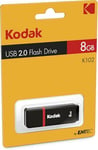 Kodak - Clé USB 8Go Classic K102 Series - Clef USB Compatibilité Universelle USB 2.0 - USB Key 54x12x6mm - Vitesse de Lecture 15MB/s Max - Vitesse d'Écriture 5MB/s Max - USB Stick - Noir et Rouge