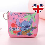 Disney Lilo & Stitch Zipped Coin Money Purse Wallet Keyring And Zip Pink Gift