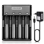 COSOOS Chargeur de Batterie avec 4 Lots de Charge, Batterie Rapide Chargeur pour Batteries Rechargeables, Li-ION LiFePO4 NI-MH NI-CD AA AAA C 18350 18500 18700 20700 21700 26650 RCR123