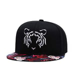 Quanhaigou Premium Floral Flower Hawaiian Cotton Adjustable Snapback Hats Men's Women's Hip-Hop Flat Bill Baseball Caps, Rose Tiger Black, One Size