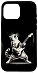 Coque pour iPhone 16 Pro Max Guitare chat à bascule jouant hilarant Kitty Cat Guitarist