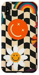 Coque pour iPhone XS Max Aesthetic Checker Retro Groovy Flowers in Cream Peach colors