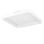 Eglo Plafonnier LED Loretello, lampe de plafond carrée, éclairage de bureau à intensité variable avec télécommande, métal et plastique blanc, blanc chaud-blanc froid, 35 x 35 cm