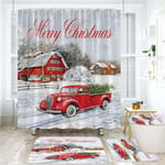 Red Christmas Tree Bathroom Shower Curtain Xmas Waterproof Santa Claus Curtain