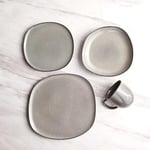 Karaca Petra Plates and Bowls Set with Dinner Plate, Pasta Bowl, Side Plates & Mugs - Reactive Stoneware Dinner Sets for 4 People - 16 Piece Dinnerware Sets (Anthracite)