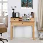 Urban Meuble - Bureau scandinave bois nature avec tiroirs et rangement avec strcture en bois 100x50x75.5-90.5cm