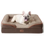 Bedsure Medium Dog Sofa Bed - Washable Orthopedic Dog Beds and Couch with Removable Flannel Zipper Cover, Brown, 71x58x16cm