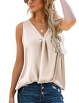 Zeagoo Débardeur Femme Chic et Élégant Satin Camisole avec col en V sans Manche décontracté Blouse Été Tops Beige XXL