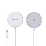 Epessa Magnetic Wireless Charger, Built-in Magnets 15W Fast MagSafe Wireless Charging Pad with USB C Port Compatible with iPhone 13/13 Mini/13 Pro/13 Pro Max/MagSafe case, Airpods - White