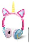 ONTA Unicorn Kids Headphones,Cat Ear LED Light Up Foldable Earphone Wired Over On Ear for Girls Boys,Kids Headband Toddler Tablet for School Supply/Travel/Holiday/Birthday/Cosplay Gifts (Pink Yellow)