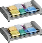 2 Pack Underbed Storage with Locking Wheels Durable Metal Frame Transparent Lid