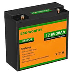 ECO-WORTHY Batterie LiFePO4 12 V 30 Ah avec protection BMS et 3000 cycles, batterie au lithium 12 V pour camping-car, système solaire, bateau, maison, kit de panneau solaire, camping