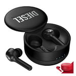 DIESEL Écouteurs True Wireless, écouteurs Bluetooth Intra-Auriculaires avec 32 Heures de Lecture, étui de Chargement sans Fil, résistant à l'eau, compatibles avec iPhone et Android, Noir