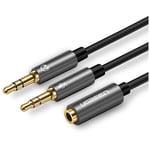 Ugreen - Adaptateur répartiteur mini-jack aux 3,5 mm pour microphone et casque, noir