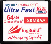 Carte Mémoire Ememorycards 64 Go Ultra Fast 80 Mo/S Compactflash Compatible Avec Canon 10D/20D/30D/40D/50D/1D/1Ds/5D/5Ds/7D Mark I/Ii/Iii/Iv, Nikon D, Olympus E, Sony Alpha, Leica [SDK201020]