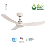 Fanelite - Brasseur d'air 107 cm blanc BAABA - Moteur DC 21W - Lumière LED 20W dimmable 3 couleurs - Télécommande - Wifi - Contrôles vocaux - 3 pales