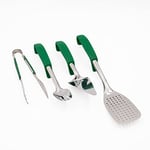 Bundle of MasterClass Colour-Coded Catering-Quality Tongs, 24 cm + Salad Server Fork, 29 cm (11.5") + Cake Slicer/Server, 32 cm (12.5") + Fish Slice, 38 cm (15") - Green (Vegetarian)