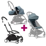 Stokke Pack Poussette duo chassis YOYO³ Blanc + pack 6+ Aqua nouveau-né