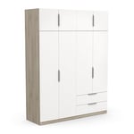 Demeyere 391387 Armoire Dressing avec Penderie Moderne 8 Portes 5 Etagères 2 Tiroirs – Coloris Chêne Kronberg & Blanc Mat-157, Bois d'ingénierie, Gris, 157,3 x 51,1 x 203 cm