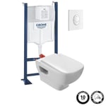 Pack WC suspendu sans bride JACOB DELAFON Struktura + Bati-support GROHE + plaque Start blanc